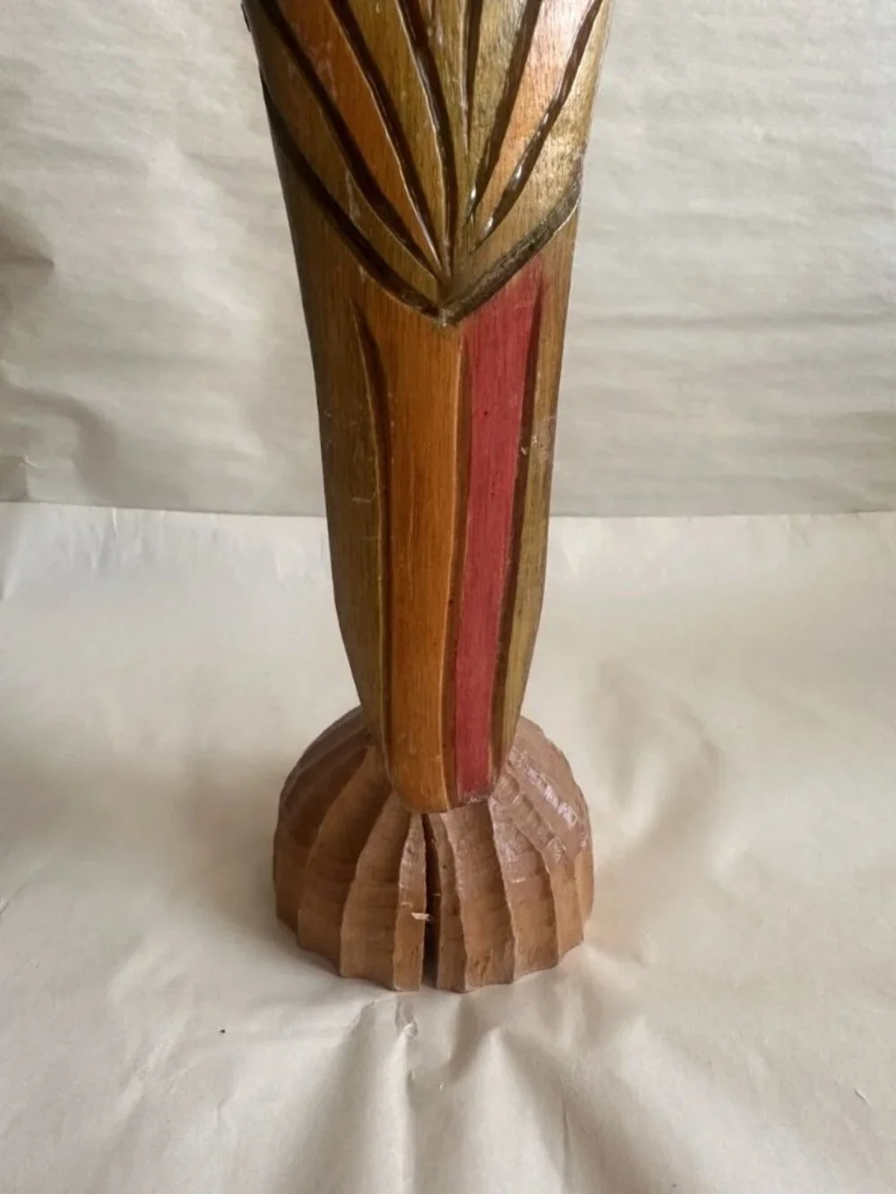 Vintage Hand Carved Wooden Parrot Sculpture 18” Tropical Folk Art Bird Coastal